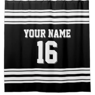 Black with White Stripes Sports Jersey Shower Curtain