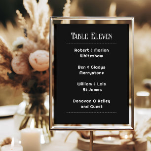 Black With White Table Number Guest List Card