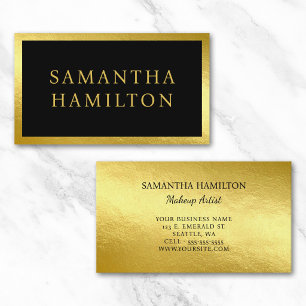 Black with Yellow Gold Faux Foil Border Business Card