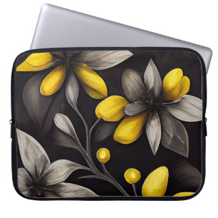 BLACK WITH YELLOW & GRAY FLOWERS LAPTOP SLEEVE