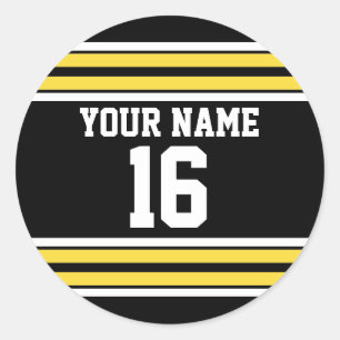 Black with Yellow White Stripes Team Jersey Classic Round Sticker