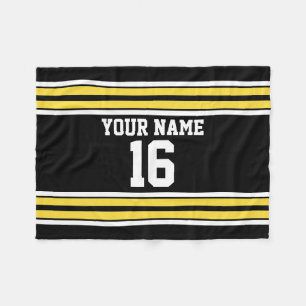 Black with Yellow White Stripes Team Jersey Fleece Blanket