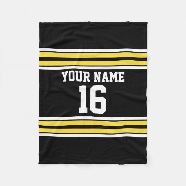 Black with Yellow White Stripes Team Jersey Fleece Blanket (Front)