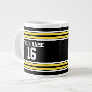 Black with Yellow White Stripes Team Jersey Large Coffee Mug
