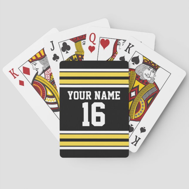 Black with Yellow White Stripes Team Jersey Playing Cards (Back)