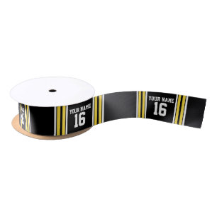 Black with Yellow White Stripes Team Jersey Satin Ribbon