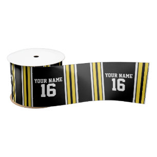 Black with Yellow White Stripes Team Jersey Satin Ribbon