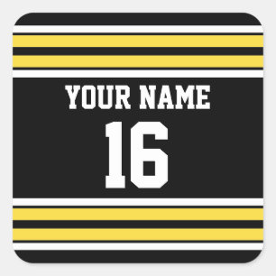Black with Yellow White Stripes Team Jersey Square Sticker