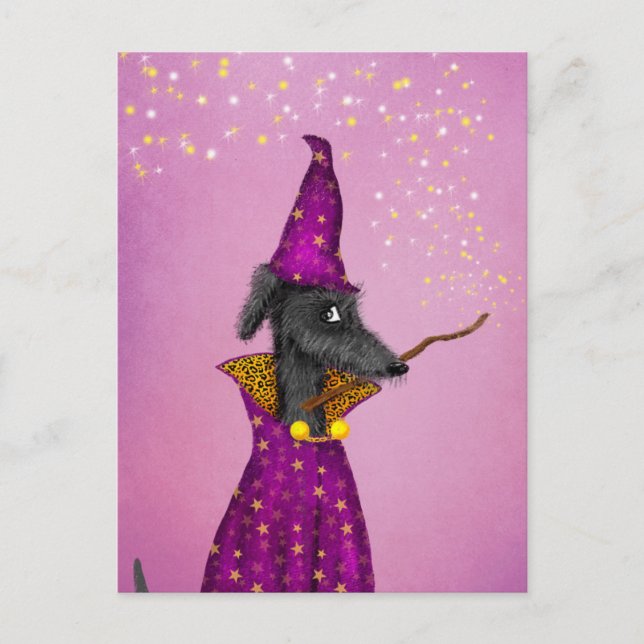 Black wizard dog postcard (Front)