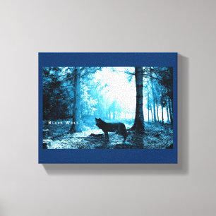 Black Wolf Alone in the Forest Canvas Print