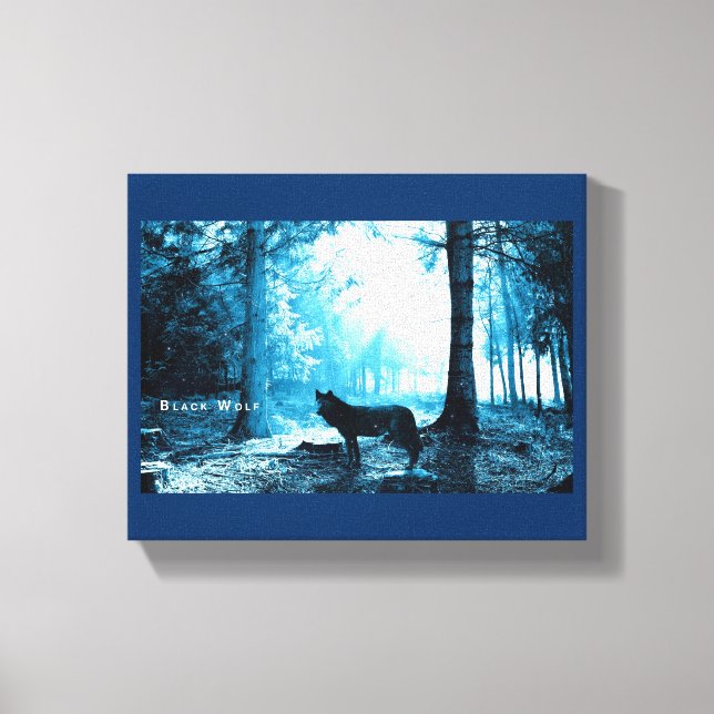 Black Wolf Alone in the Forest Canvas Print (Front)