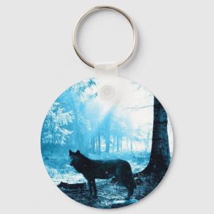 Black Wolf Alone in the Forest Key Ring
