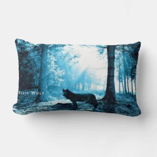 Black Wolf Alone in the Forest Lumbar Cushion