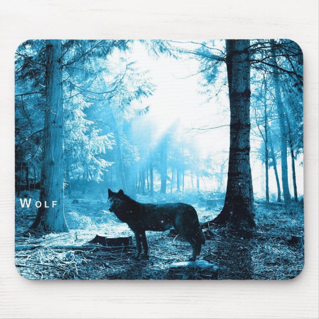 Black Wolf Alone in the Forest Mouse Mat (Front)