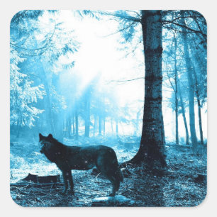 Black Wolf Alone in the Forest Square Sticker