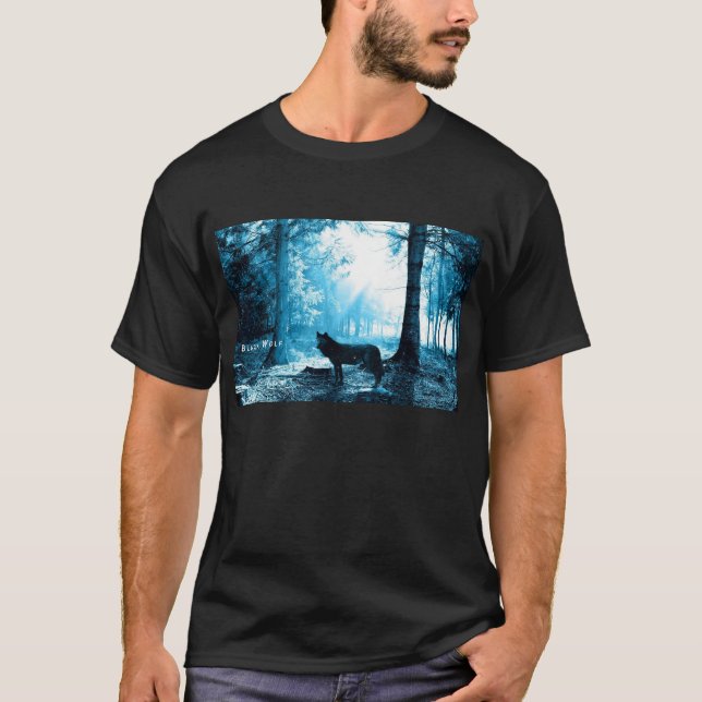 Black Wolf Alone in the Forest T-Shirt (Front)