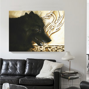 Black Wolf Celtic Dragon Knotwork Fantasy Canvas Print