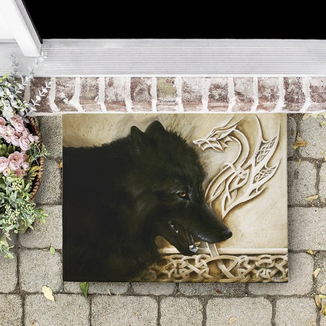 Black Wolf Celtic Dragon Knotwork Fantasy Doormat (Creator Uploaded)