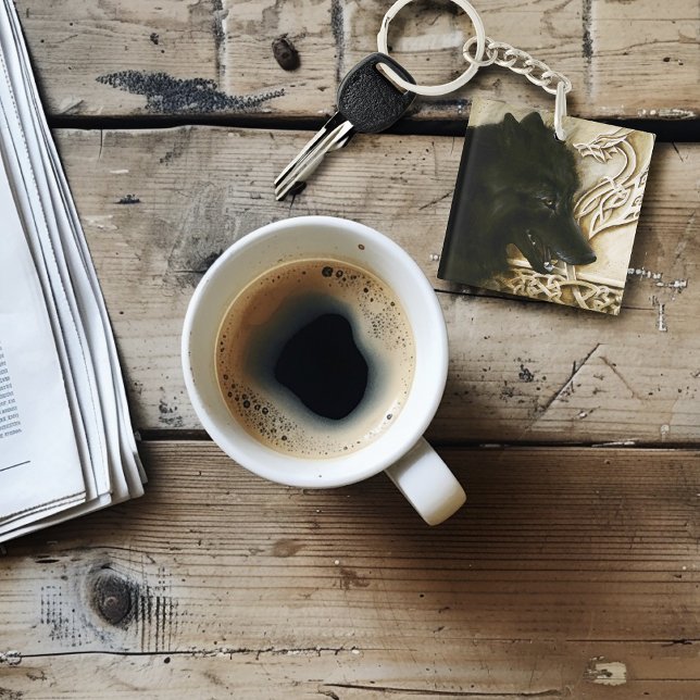 Black Wolf Celtic Dragon Knotwork Fantasy Key Ring (Creator Uploaded)