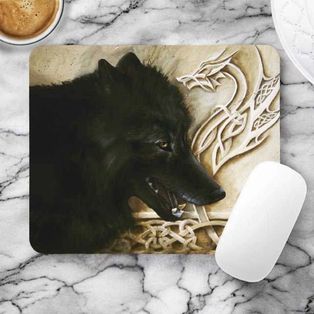 Black Wolf Celtic Dragon Knotwork Fantasy Mouse Mat (Creator Uploaded)