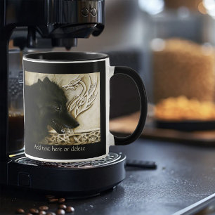 Black Wolf Celtic Dragon Knotwork Fantasy Mug