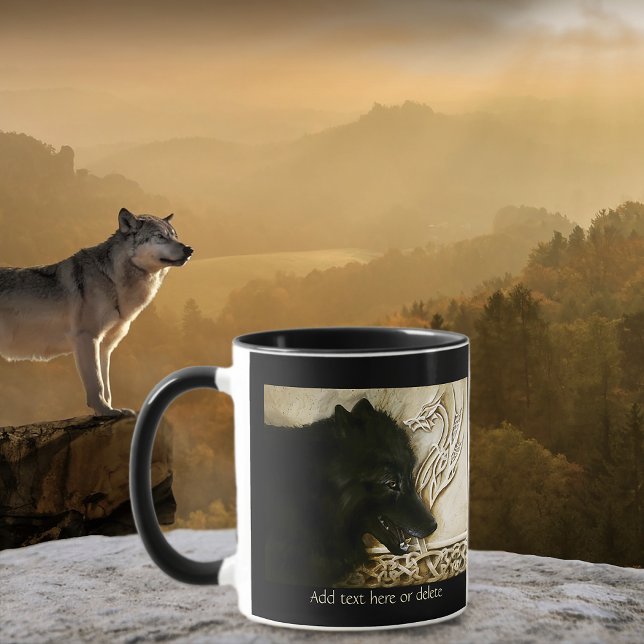 Black Wolf Celtic Dragon Knotwork Fantasy Mug (Creator Uploaded)