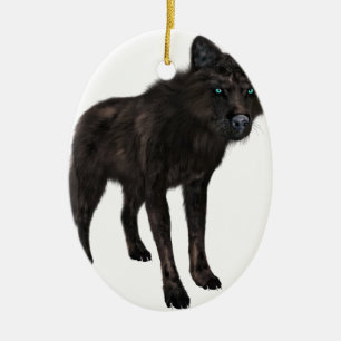 Black Wolf Ceramic Tree Decoration