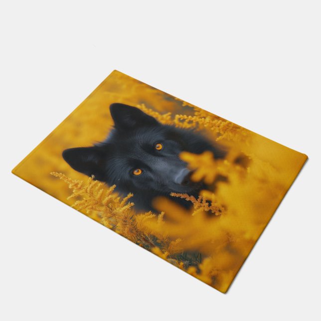 Black Wolf Dog German Shepherd  Doormat (Angled)