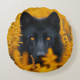 Black Wolf Dog German Shepherd  Round Cushion