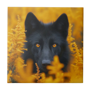 Black Wolf Dog German Shepherd  Tile