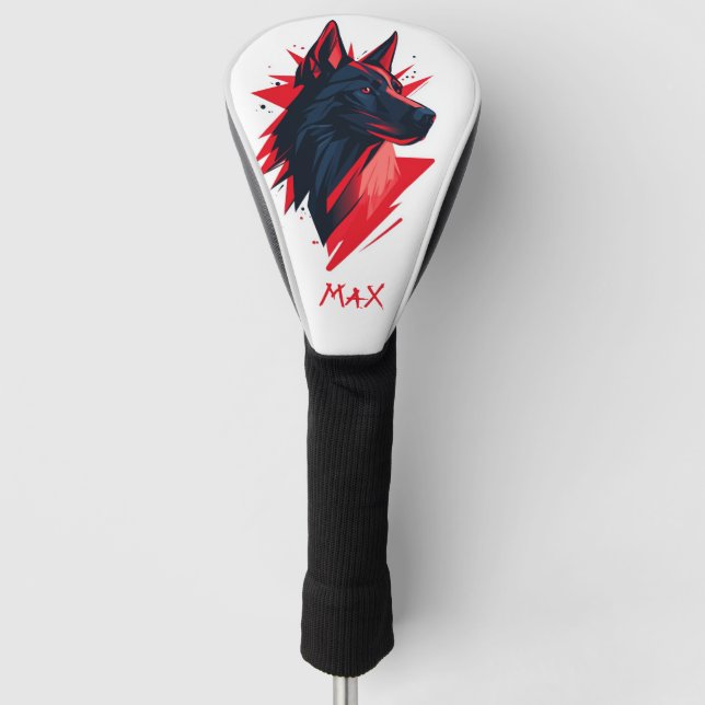 Black Wolf Dog Golf Head Cover (Front)