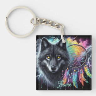 Black Wolf Dreamcatcher Cosmic Storm Key Ring