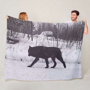 BLACK WOLF FLEECE BLANKET