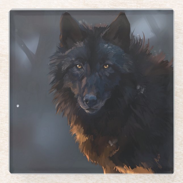 Black Wolf Glass Coaster (Front)