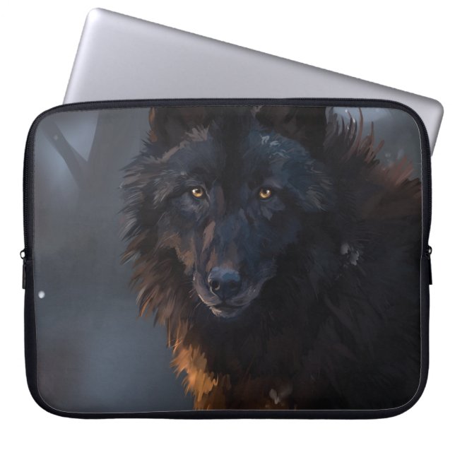 Black wolf laptop sleeve (Front)