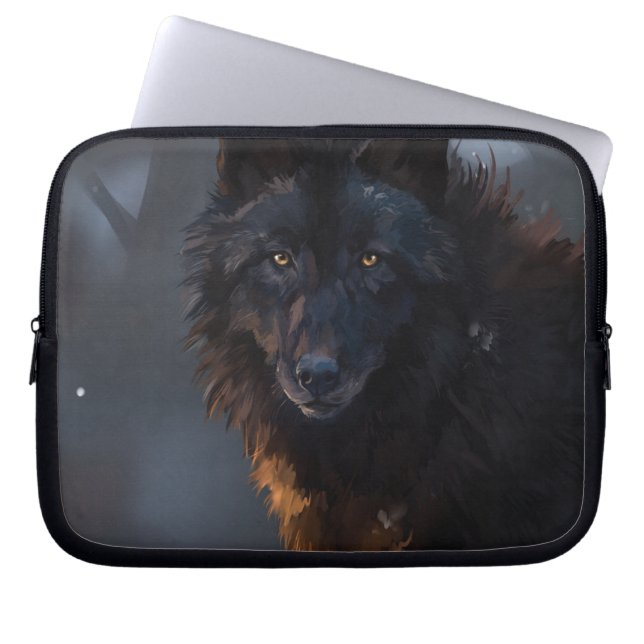 Black wolf laptop sleeve (Front)