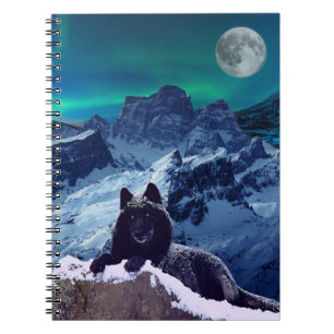 Black Wolf Moon Goth Spiral Notebook