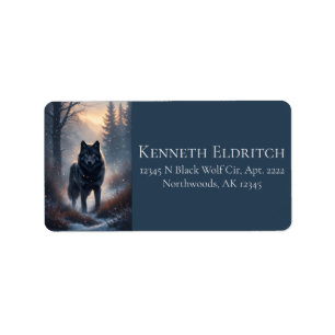 Black Wolf North Woodland Snowy Forest Label