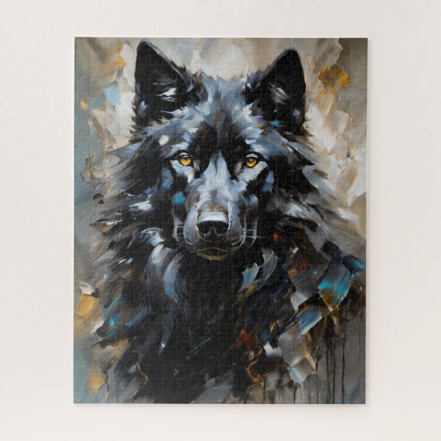 Black wolf oil painting jigsaw puzzle (Vertical)