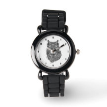 Black Wolf Ornate Illustration Watch