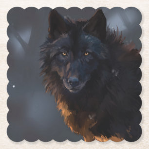 Black Wolf Paper Coaster