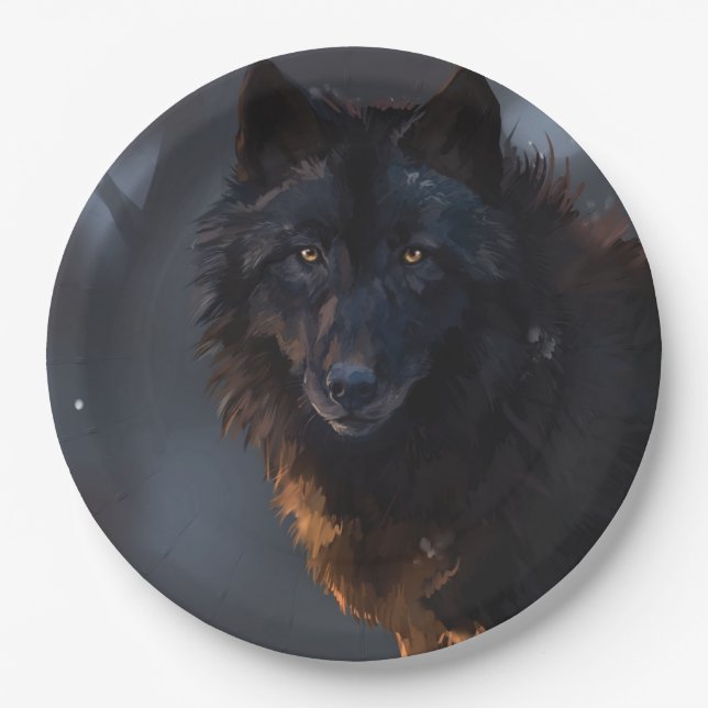Black wolf paper plate (Front)