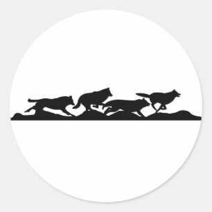 Black Wolf Silhouette Wild Running With the Pack Classic Round Sticker