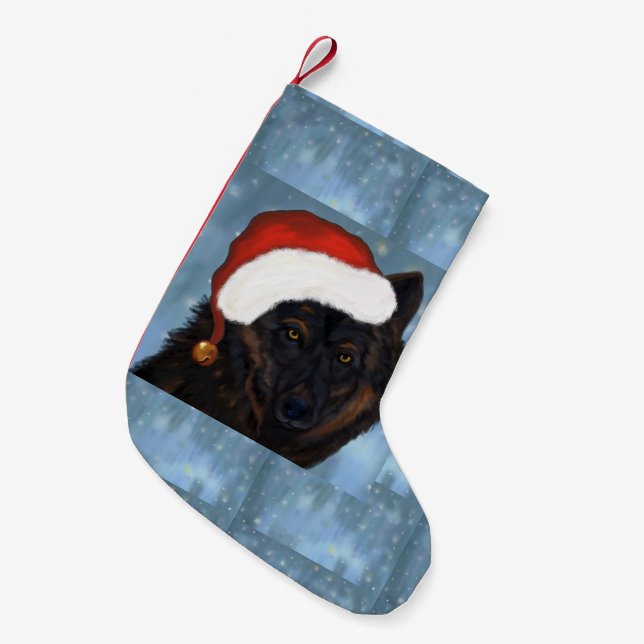 Black Wolf Small Christmas Stocking (Front (Hanging))