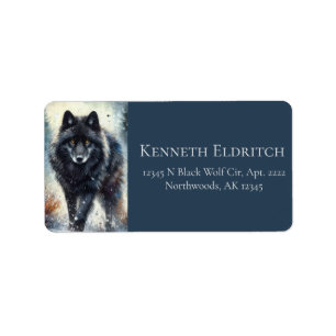 Black Wolf Snowy Northern Woodland Forest Label