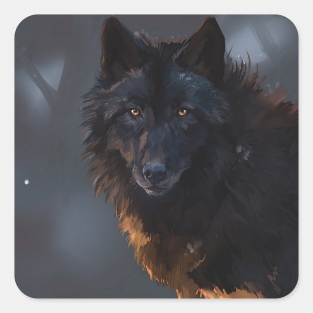 Black wolf square sticker (Front)