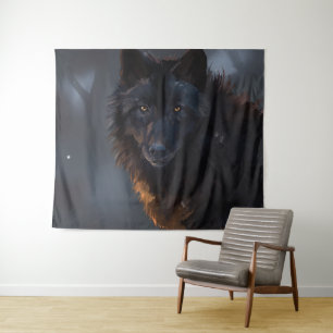 black wolf tapestry