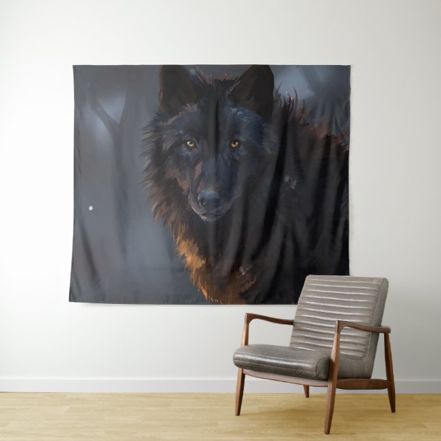 black wolf tapestry (In Situ (Horizontal))