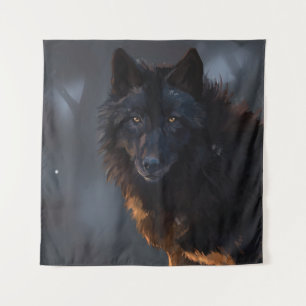 Black wolf tapestry