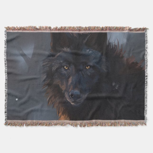 black wolf throw blanket (Front)